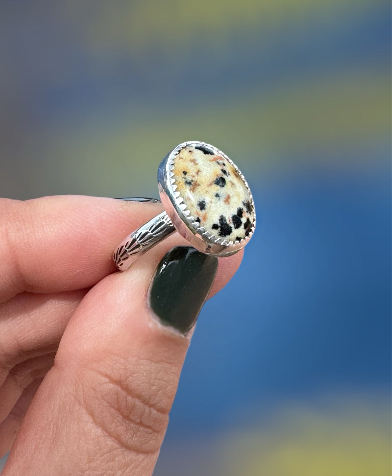 dalmation jasper oval stone handmade ring