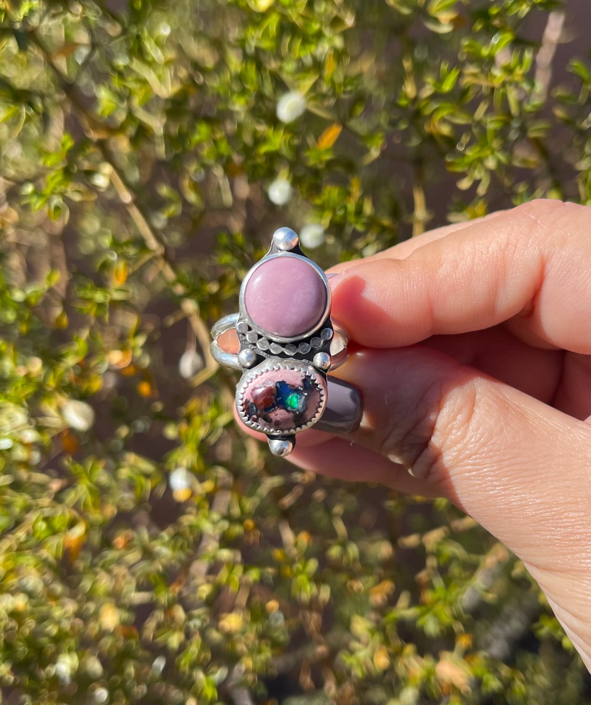 Two stone purple cantera opal sterling ring