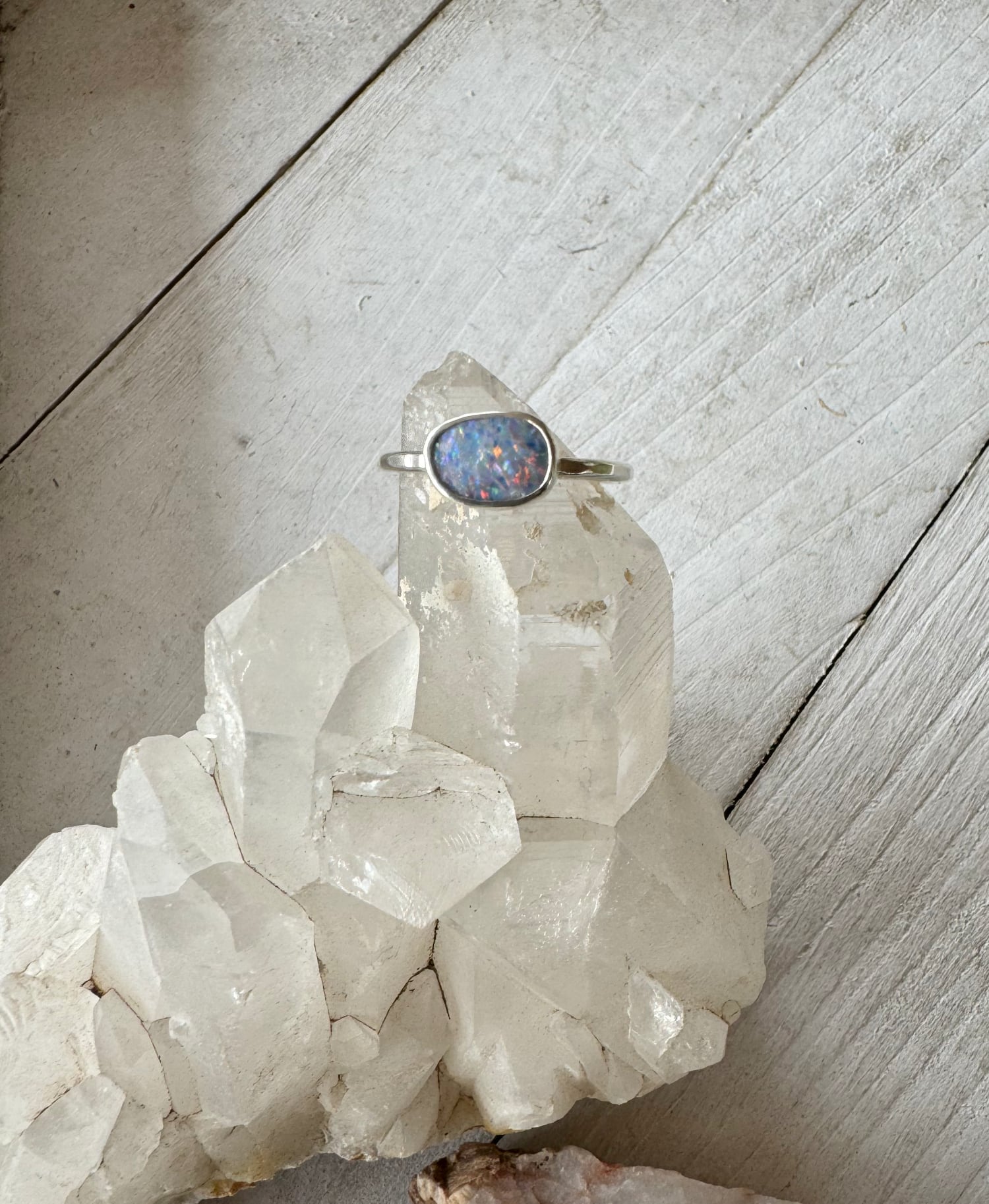 Handmade Australian opal sterling silver stacker ring