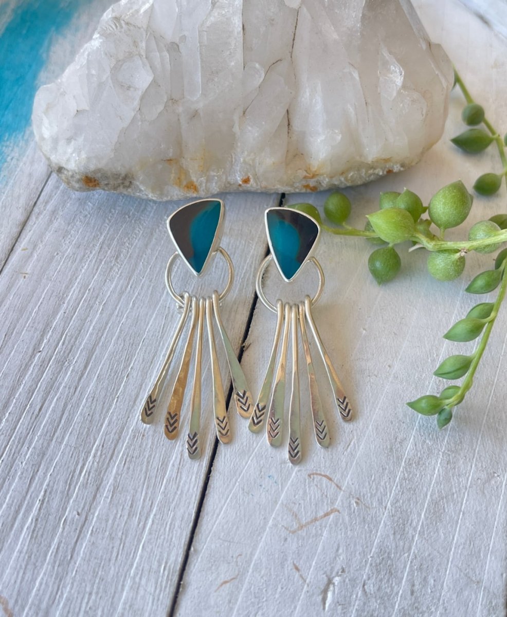 Blue Opalized Petrified Wood Earrings - Sky Island Jewelry