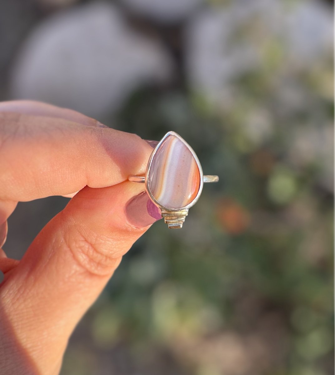Botswana Agate Teardrop Ring - Sky Island Jewelry
