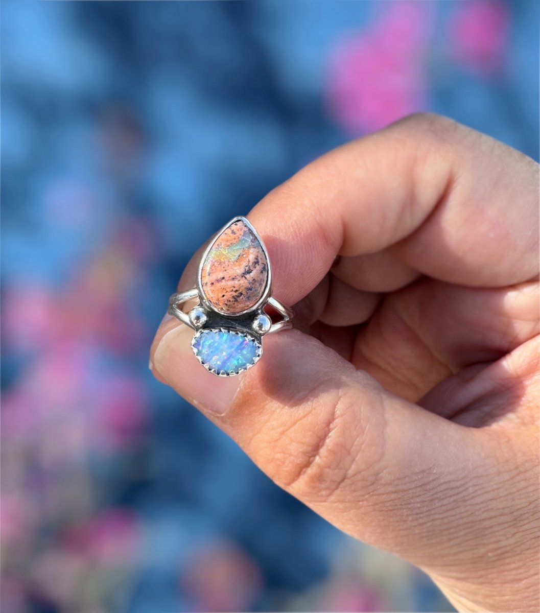 Cantera Fire Opal & Australian Opal Ring - Sky Island Jewelry