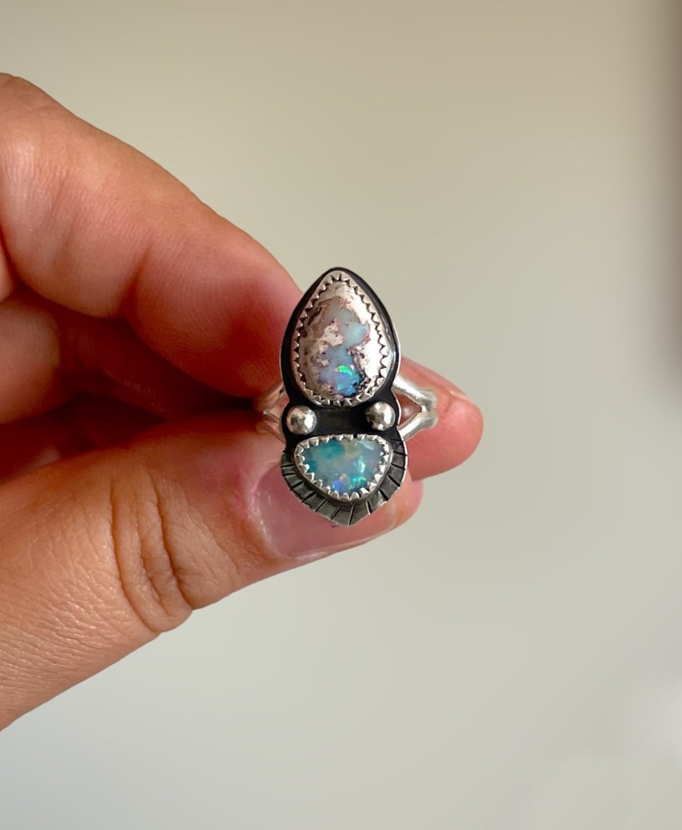 Cantera Fire Opal & Australian Opal Ring - Sky Island Jewelry