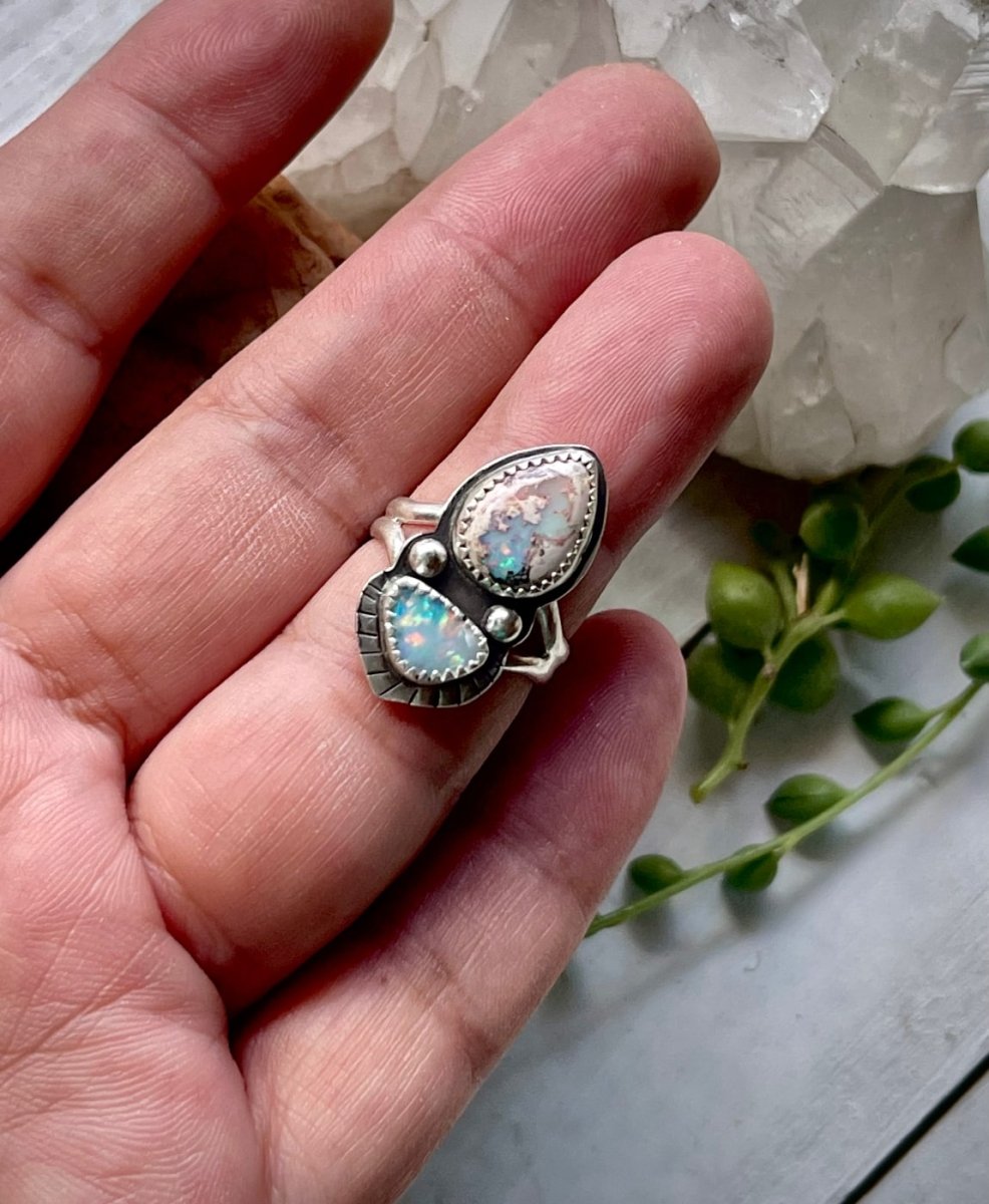 Cantera Fire Opal & Australian Opal Ring - Sky Island Jewelry