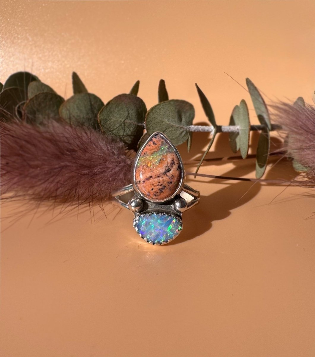 Cantera Fire Opal & Australian Opal Ring - Sky Island Jewelry