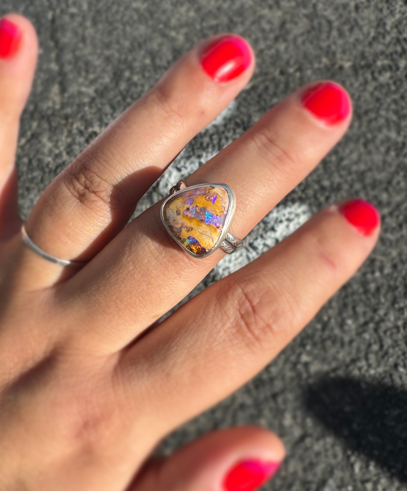 Cantera fire opal sterling silver ring