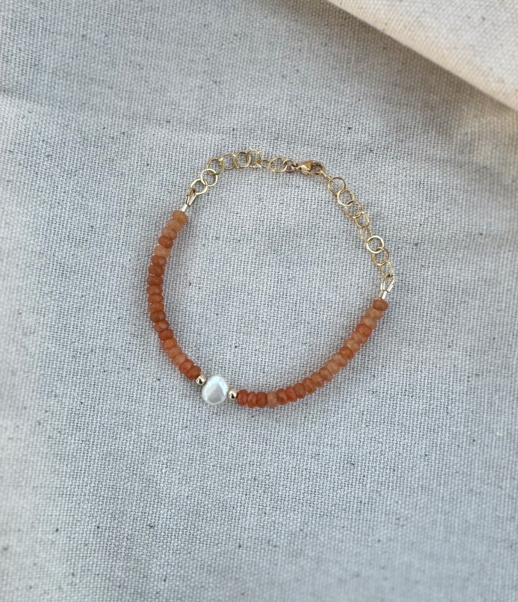 Carnelian and pearl gold fill bracelet