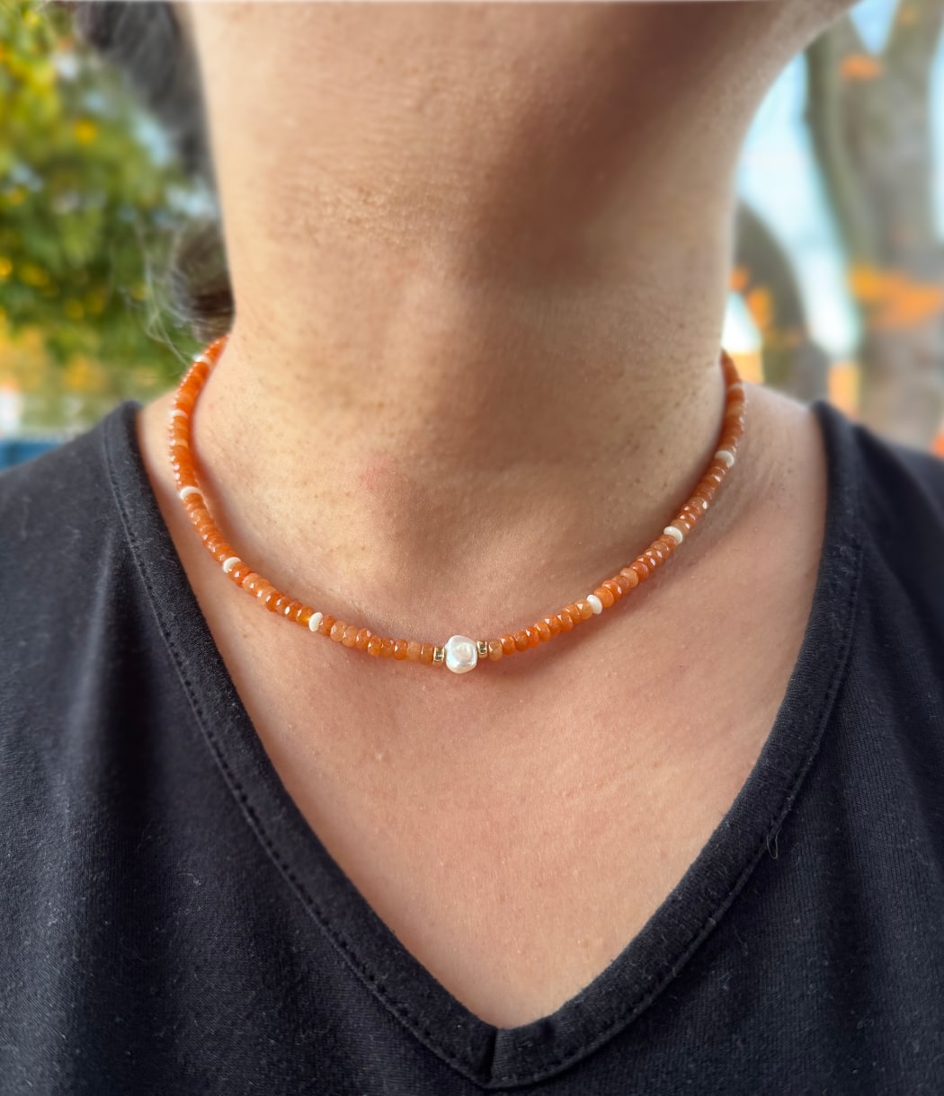 Carnelian and Pearl on shops 14 karat gold.