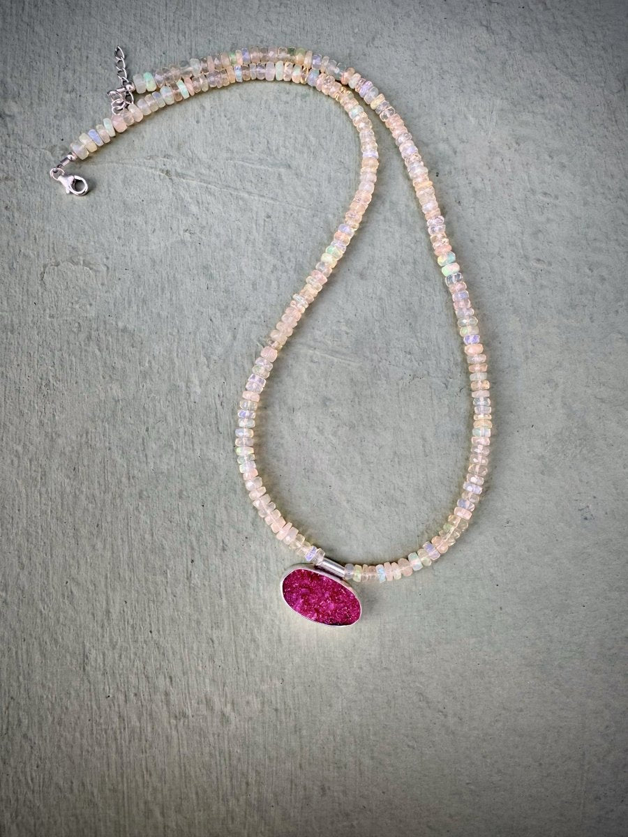 Cobalto Calcite Druzy & Ethiopian Opal Beaded Necklace - Sky Island Jewelry