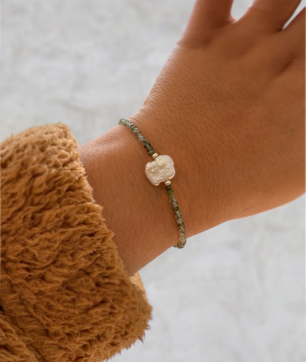 Green Rutilated Quartz & Pearl Bracelet - Sky Island Jewelry