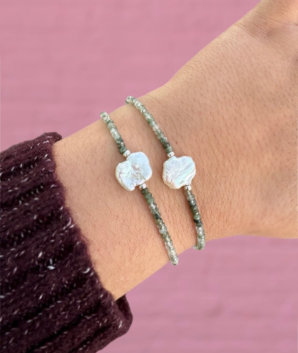Green Rutilated Quartz & Pearl Bracelet - Sky Island Jewelry