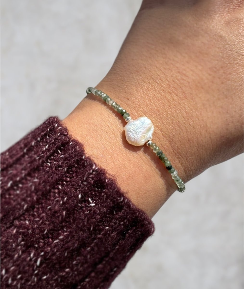 Green Rutilated Quartz & Pearl Bracelet - Sky Island Jewelry