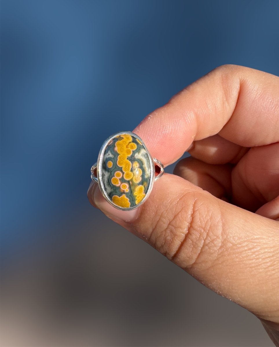 Green and pink orbicular pattern Ocean Jasper Ring - Sky Island Jewelry