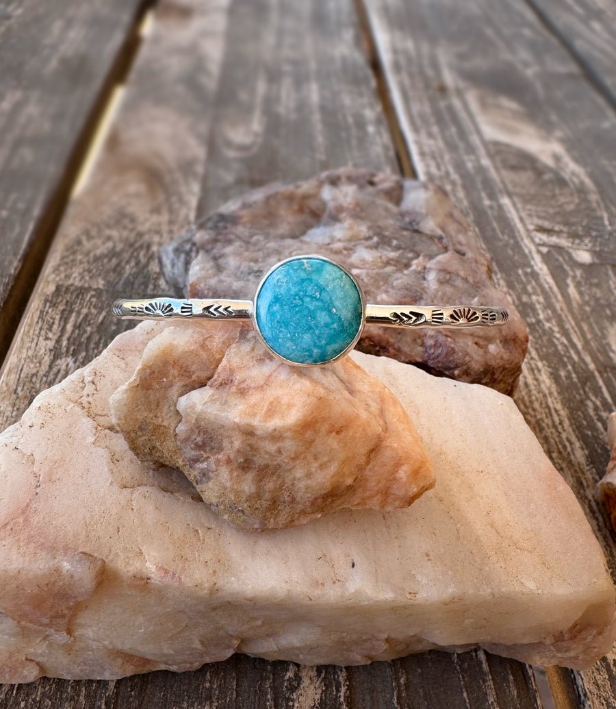 Hand Stamped Turquoise Modern Cuff Bangle - Sky Island Jewelry