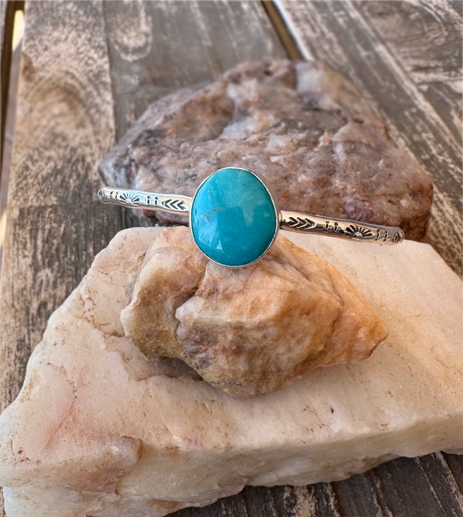 Hand Stamped Turquoise Modern Cuff Bangle - Sky Island Jewelry