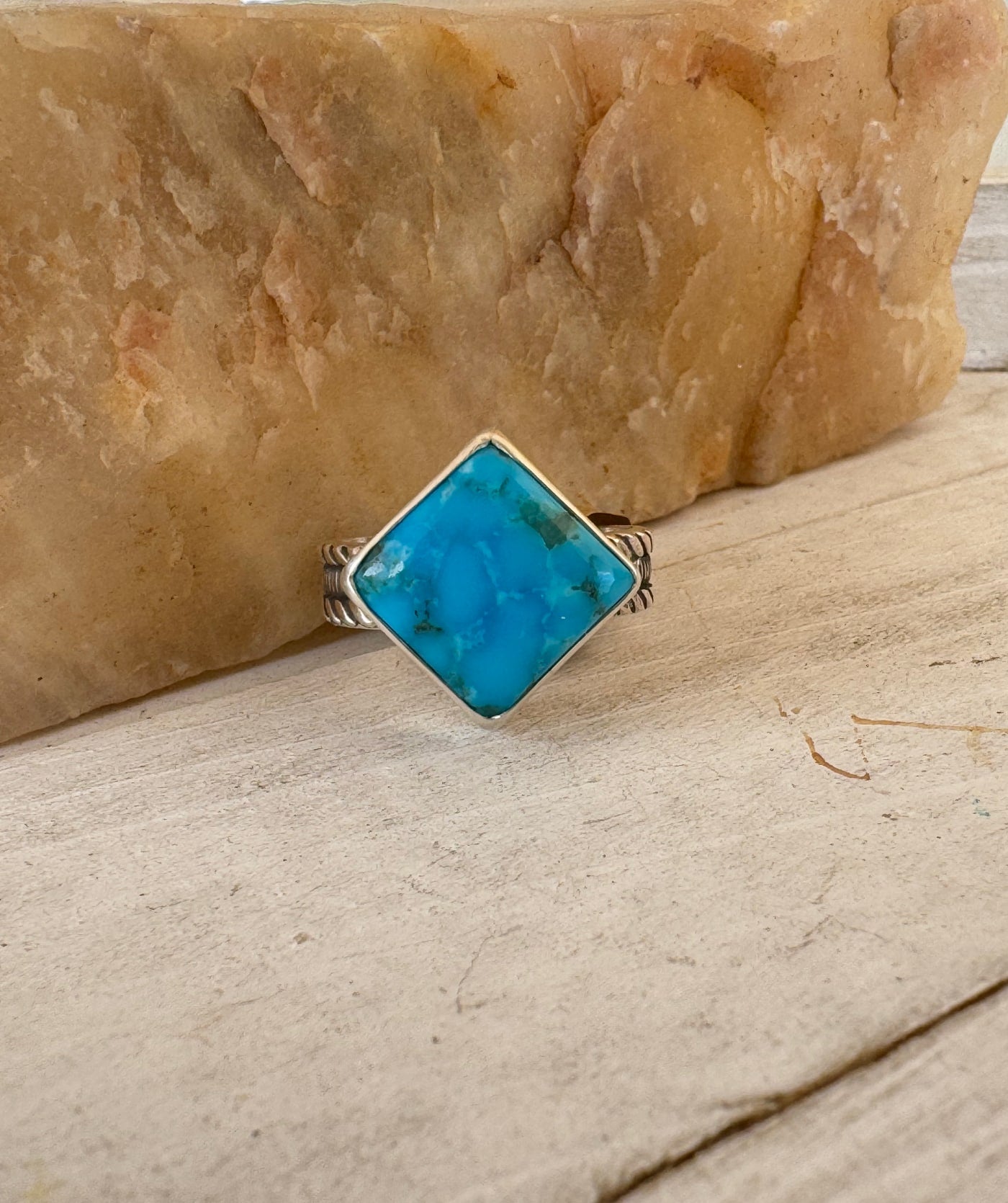 Kingman turquoise square stone men's ring