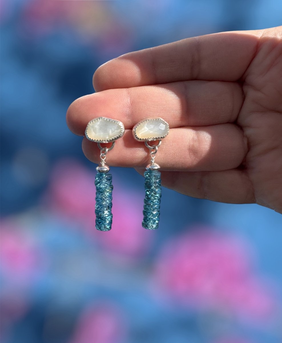 Kyanite & Mother of Pearl Dangle Earrings - Sky Island Jewelry