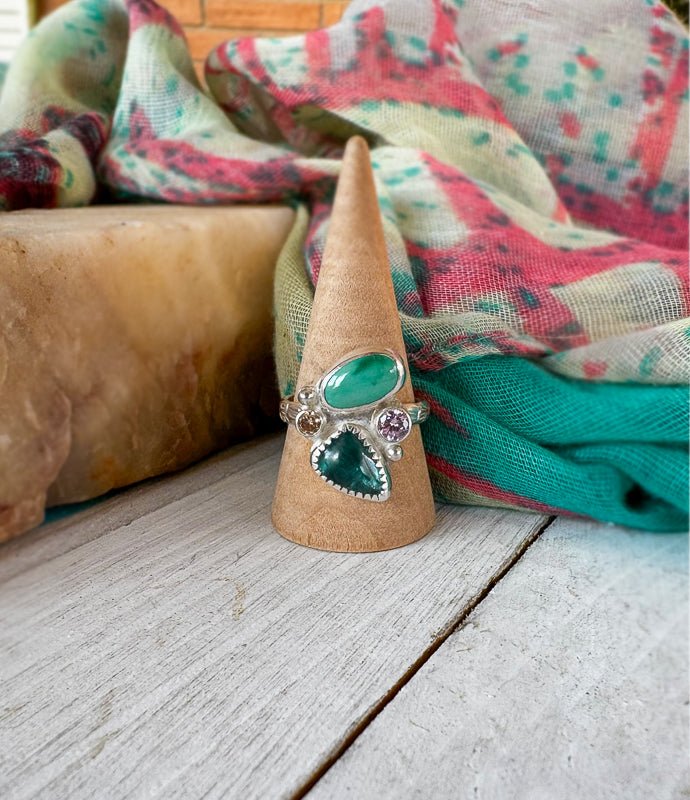 Kyanite & Turquoise Cluster Ring - Sky Island Jewelry