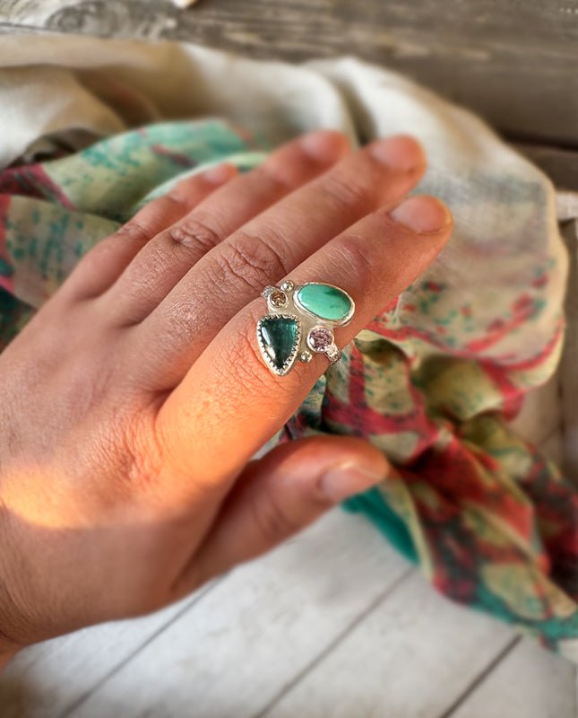 Kyanite & Turquoise Cluster Ring - Sky Island Jewelry