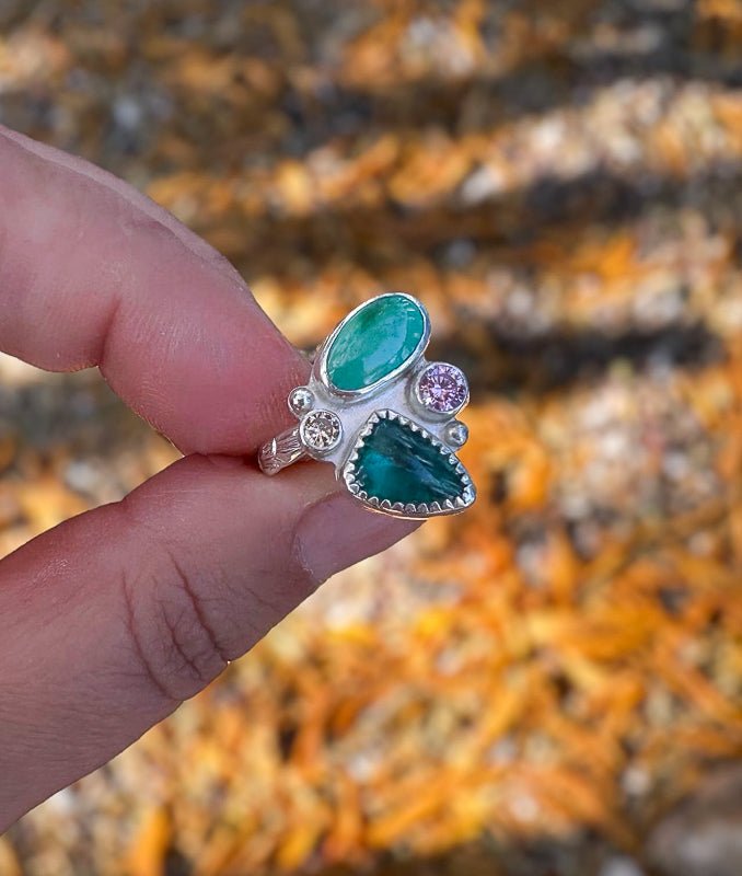 Kyanite & Turquoise Cluster Ring - Sky Island Jewelry