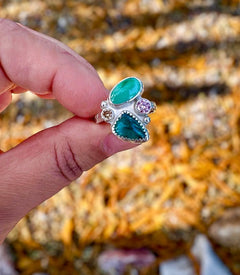 Kyanite & Turquoise Cluster Ring - Sky Island Jewelry