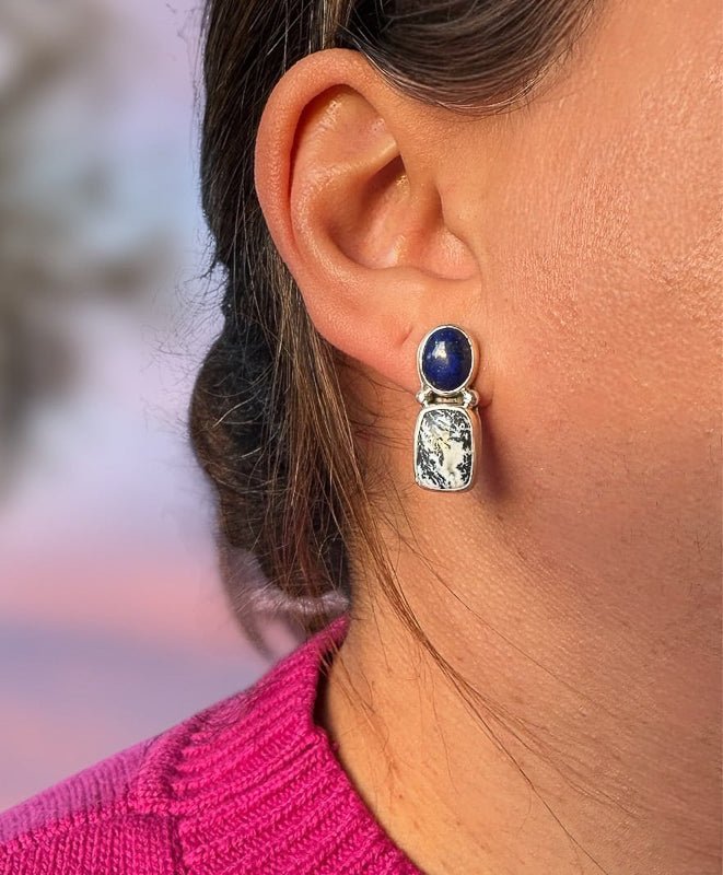 Lapis Lazuli & Dendritic Agate Earrings - Sky Island Jewelry