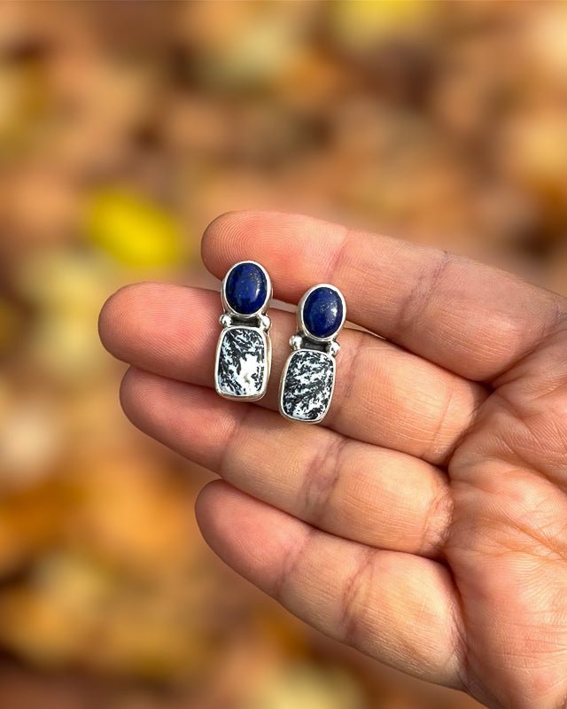 Lapis Lazuli & Dendritic Agate Earrings - Sky Island Jewelry