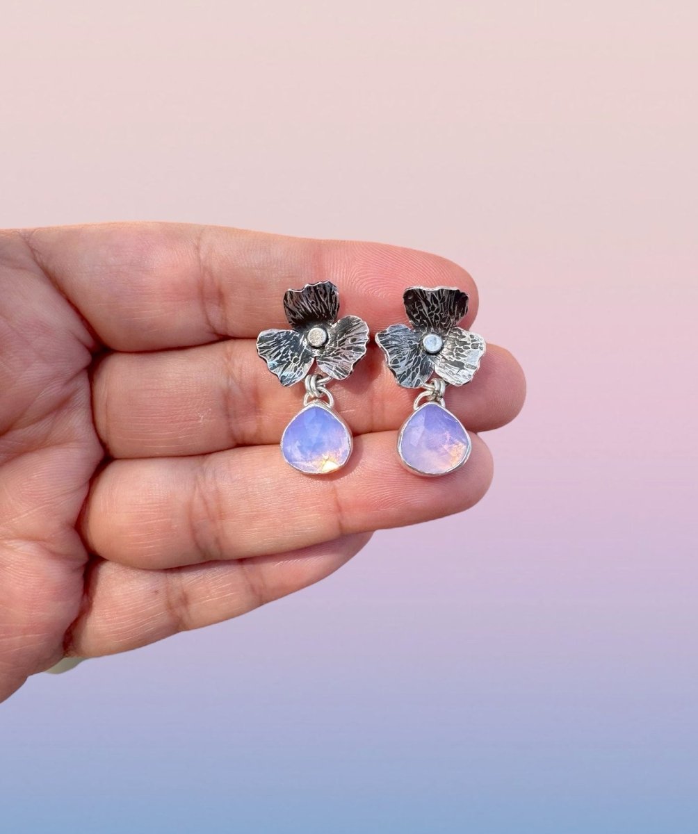 Lavender Quartz Floral Earrings - Sky Island Jewelry