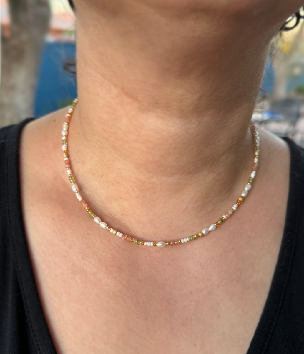 Mixed Gemstone & Pearl 14K Gold Fill Necklace - Sky Island Jewelry