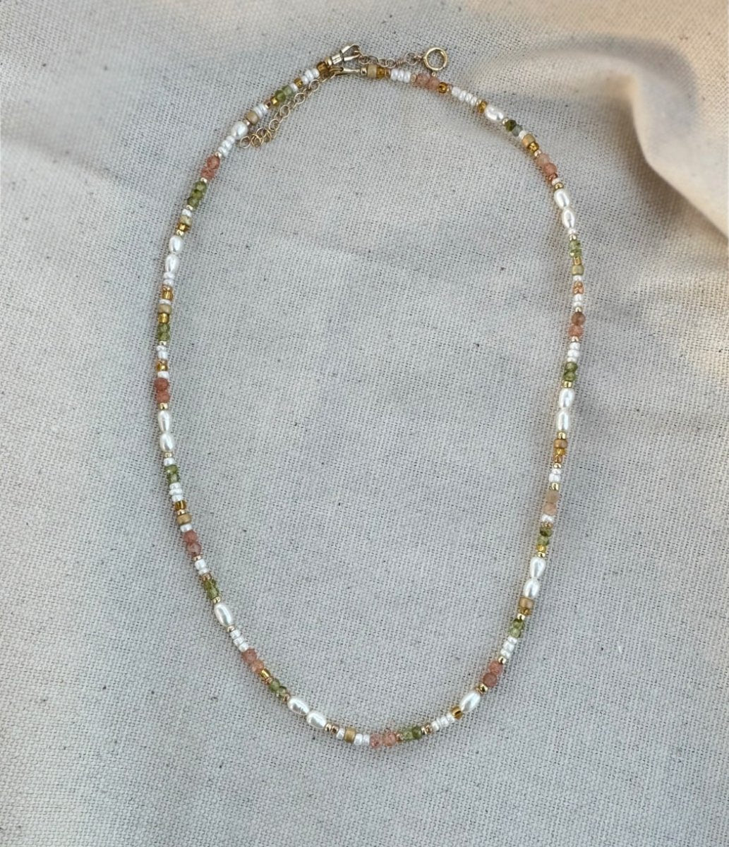 Mixed Gemstone & Pearl 14K Gold Fill Necklace - Sky Island Jewelry