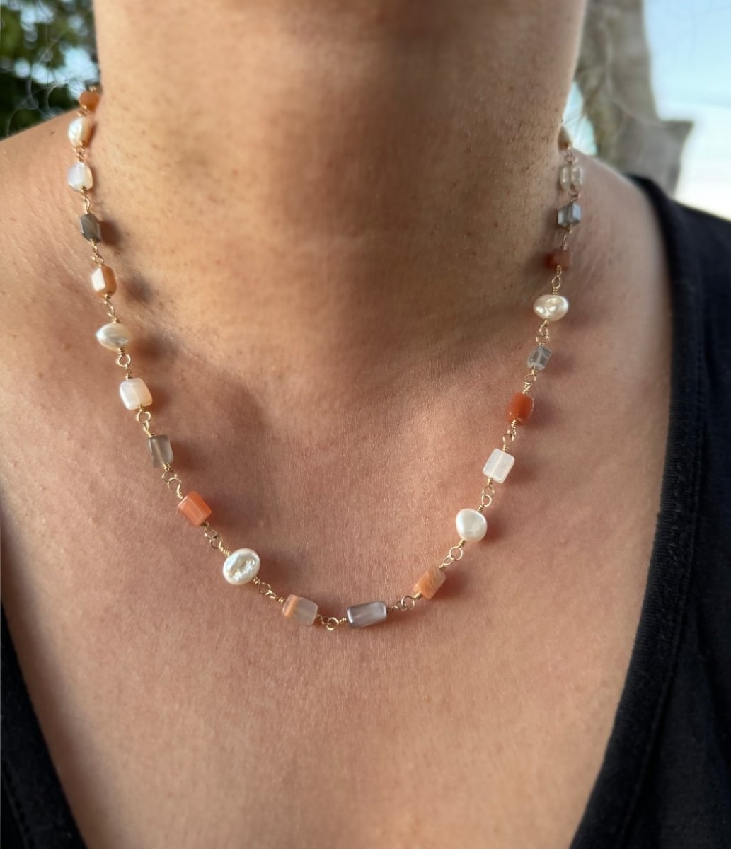 Moonstone & Pearl 14K Gold Fill Necklace - Sky Island Jewelry