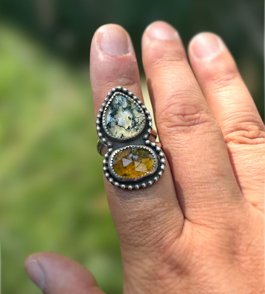 Moss Agate & Citrine Ring - Sky Island Jewelry
