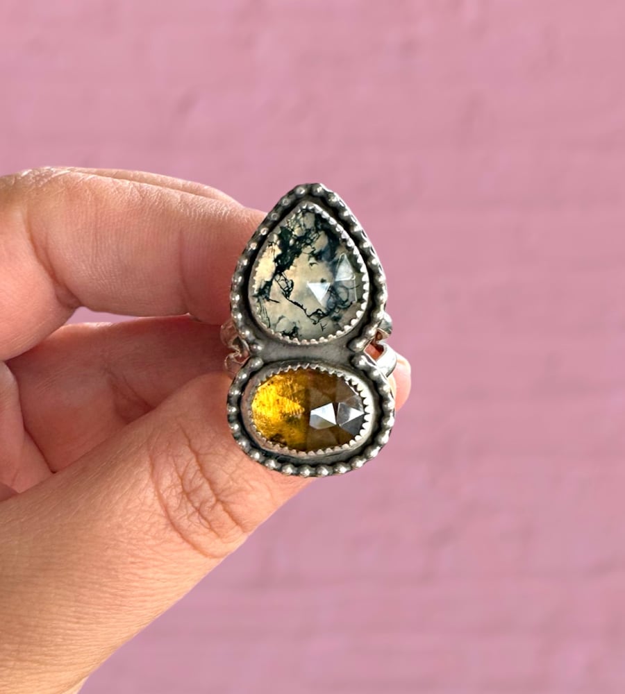 Moss Agate & Citrine Ring - Sky Island Jewelry