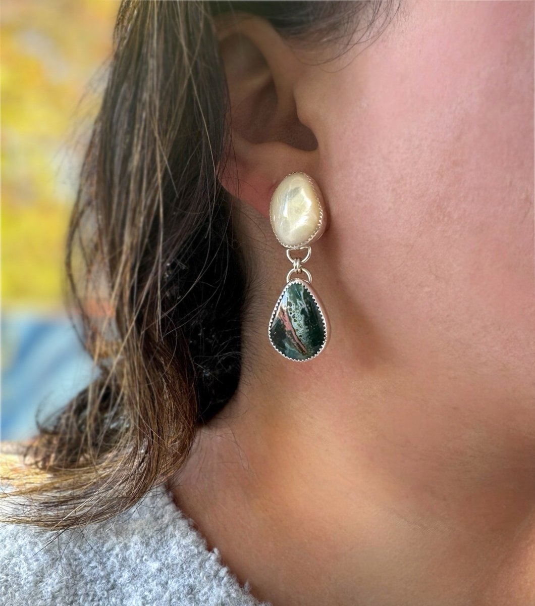 Ocean Jasper & Mother of Pearl Dangle Earrings - Sky Island Jewelry
