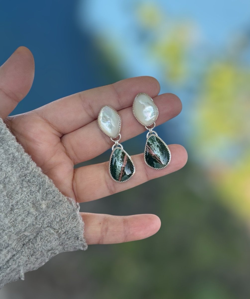 Ocean Jasper & Mother of Pearl Dangle Earrings - Sky Island Jewelry