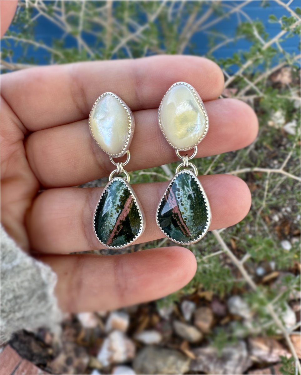 Ocean Jasper & Mother of Pearl Dangle Earrings - Sky Island Jewelry