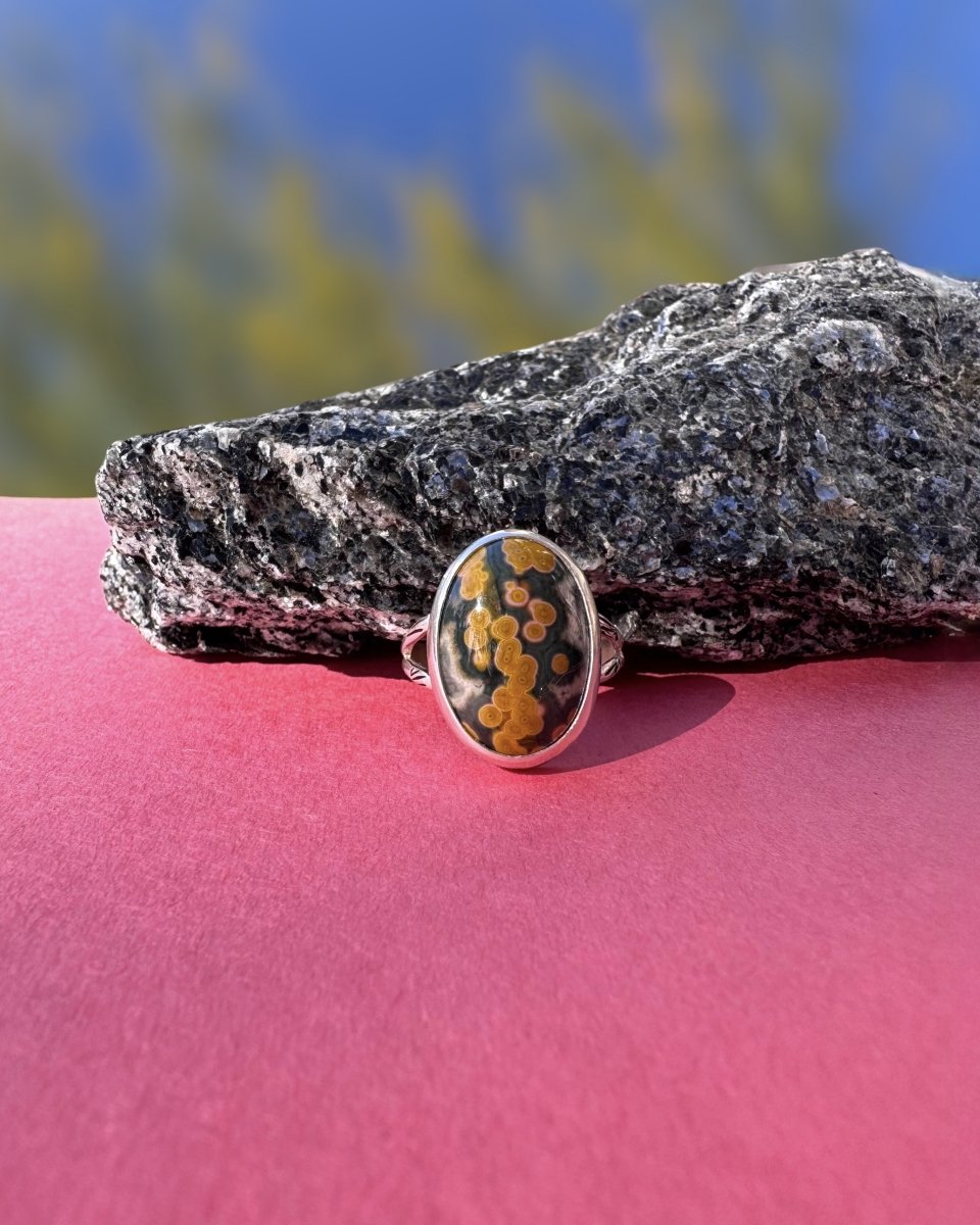 Green and pink Ocean Jasper Ring - Sky Island Jewelry