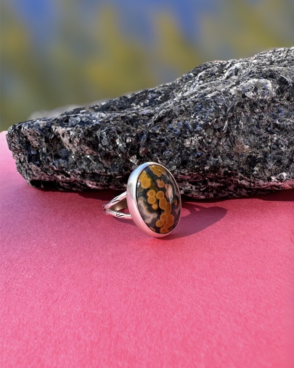 Green and pink Ocean Jasper Ring - Sky Island Jewelry