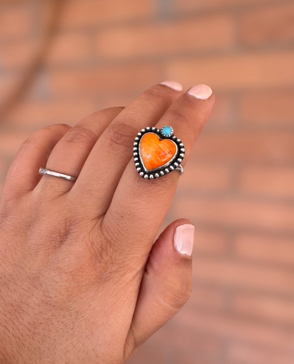 Orange Spiny Oyster Heart Ring - Sky Island Jewelry