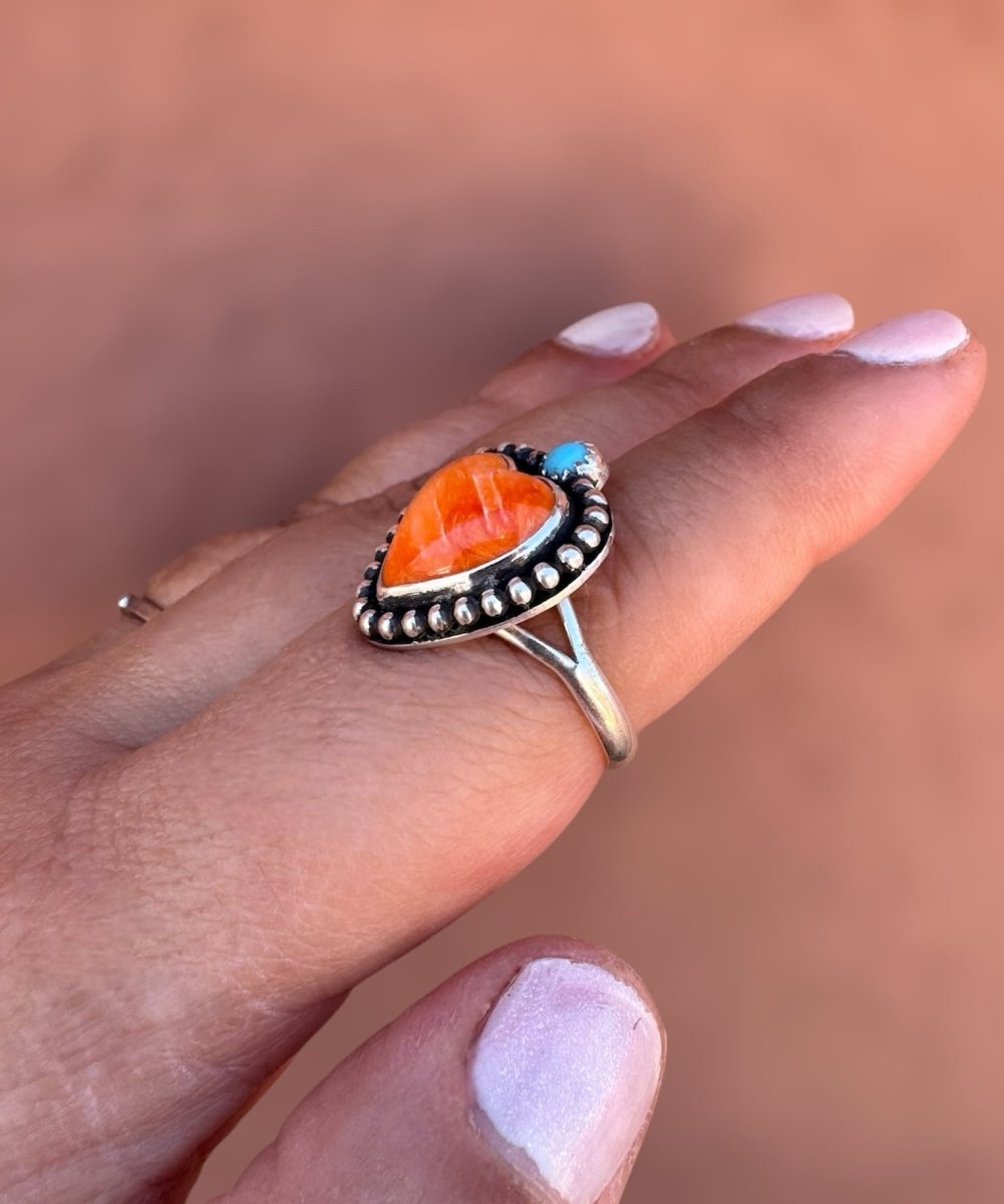 Orange Spiny Oyster Heart Ring - Sky Island Jewelry