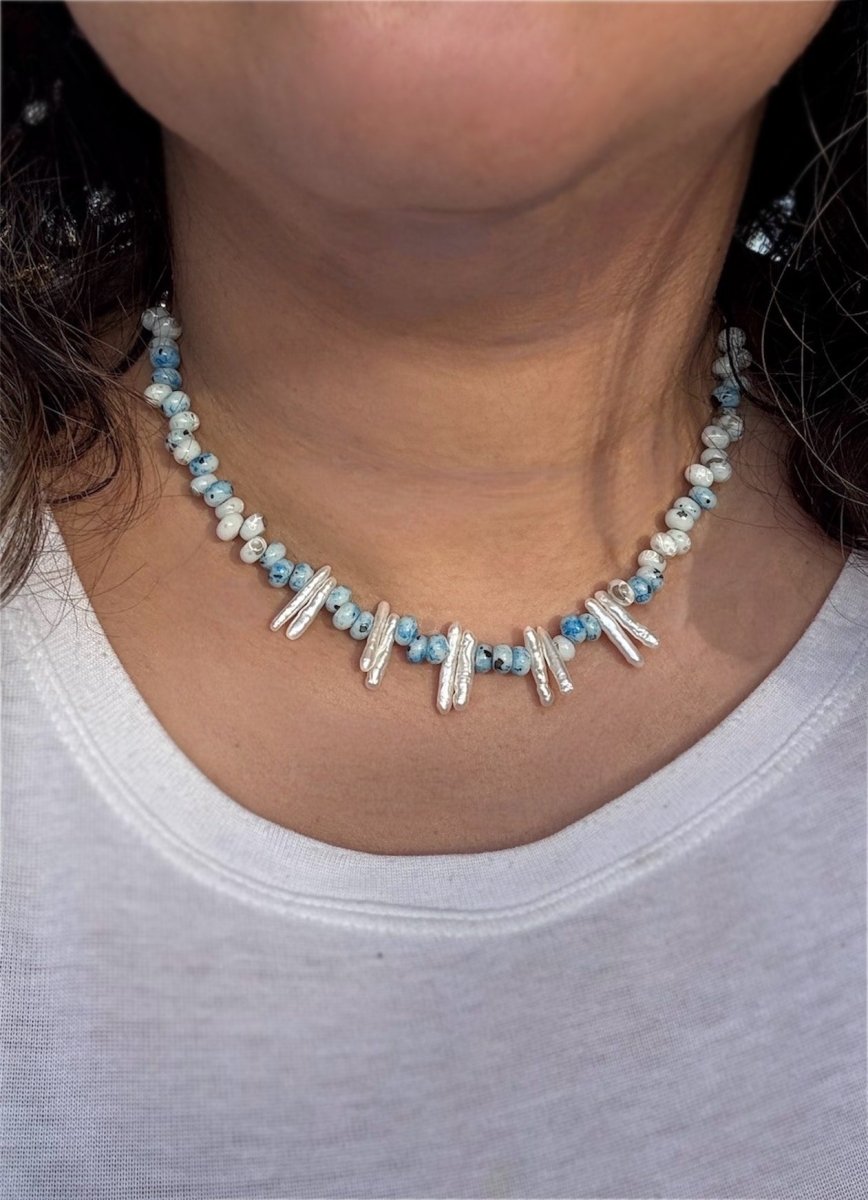 Pearl & Glass Bead Sterling Necklace - Sky Island Jewelry