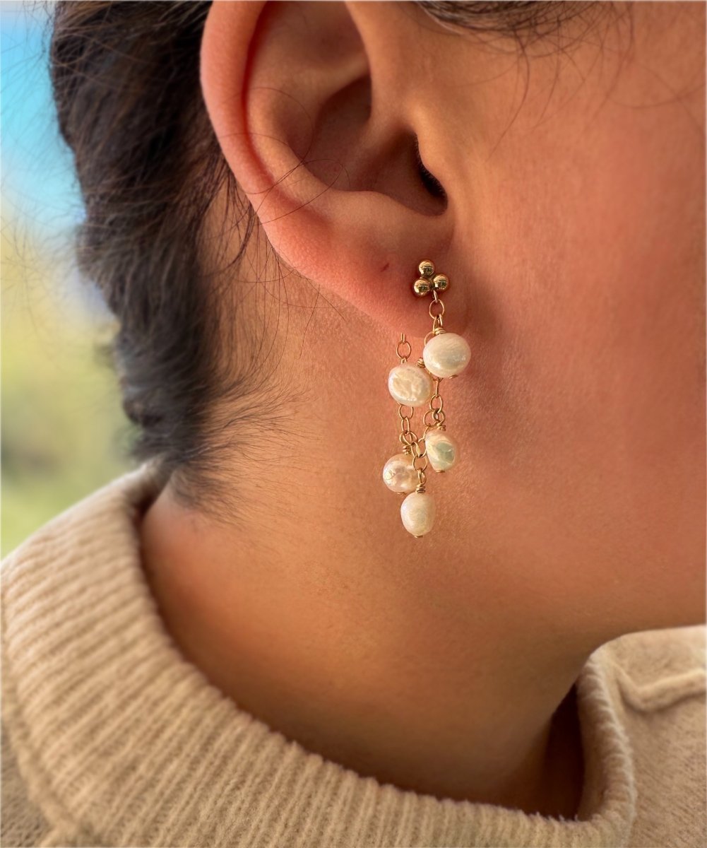 Pearl Huggie Chain Hoop Earrings - Sky Island Jewelry