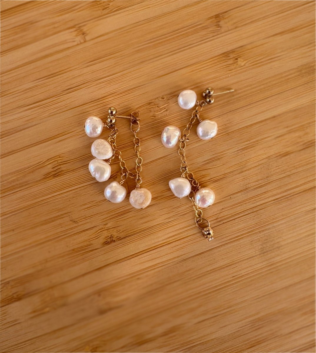 Pearl Huggie Chain Hoop Earrings - Sky Island Jewelry