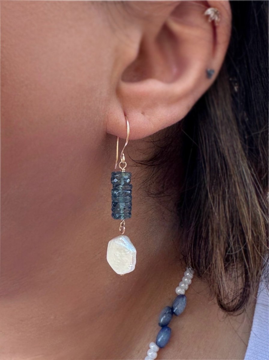 Pearl & Kyanite Dangle Earrings - Sky Island Jewelry