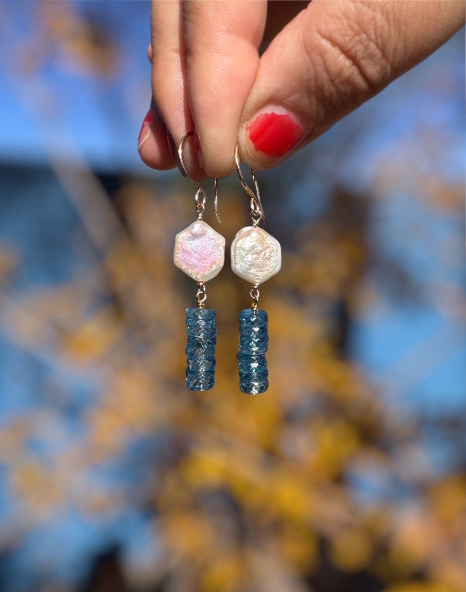 Pearl & Kyanite Dangle Earrings - Sky Island Jewelry