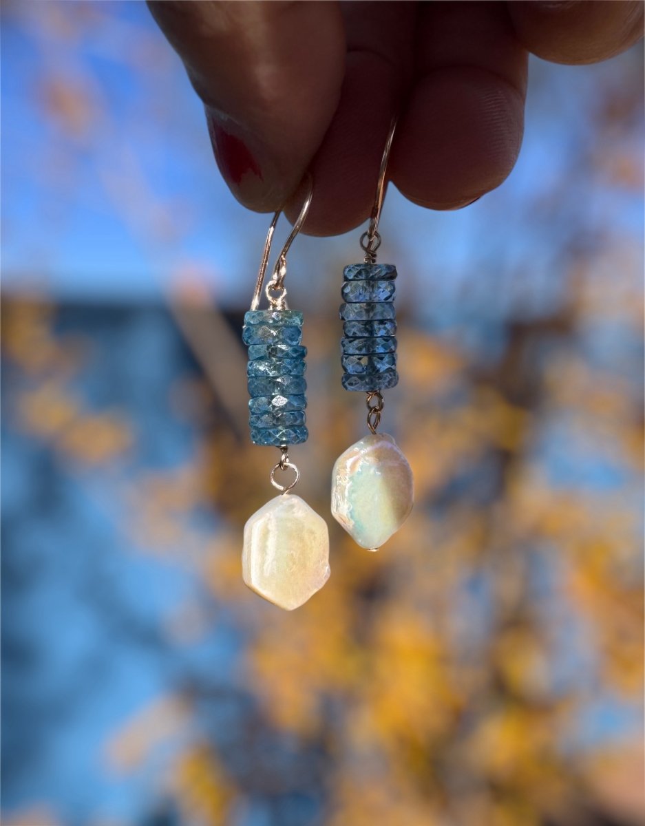 Pearl & Kyanite Dangle Earrings - Sky Island Jewelry