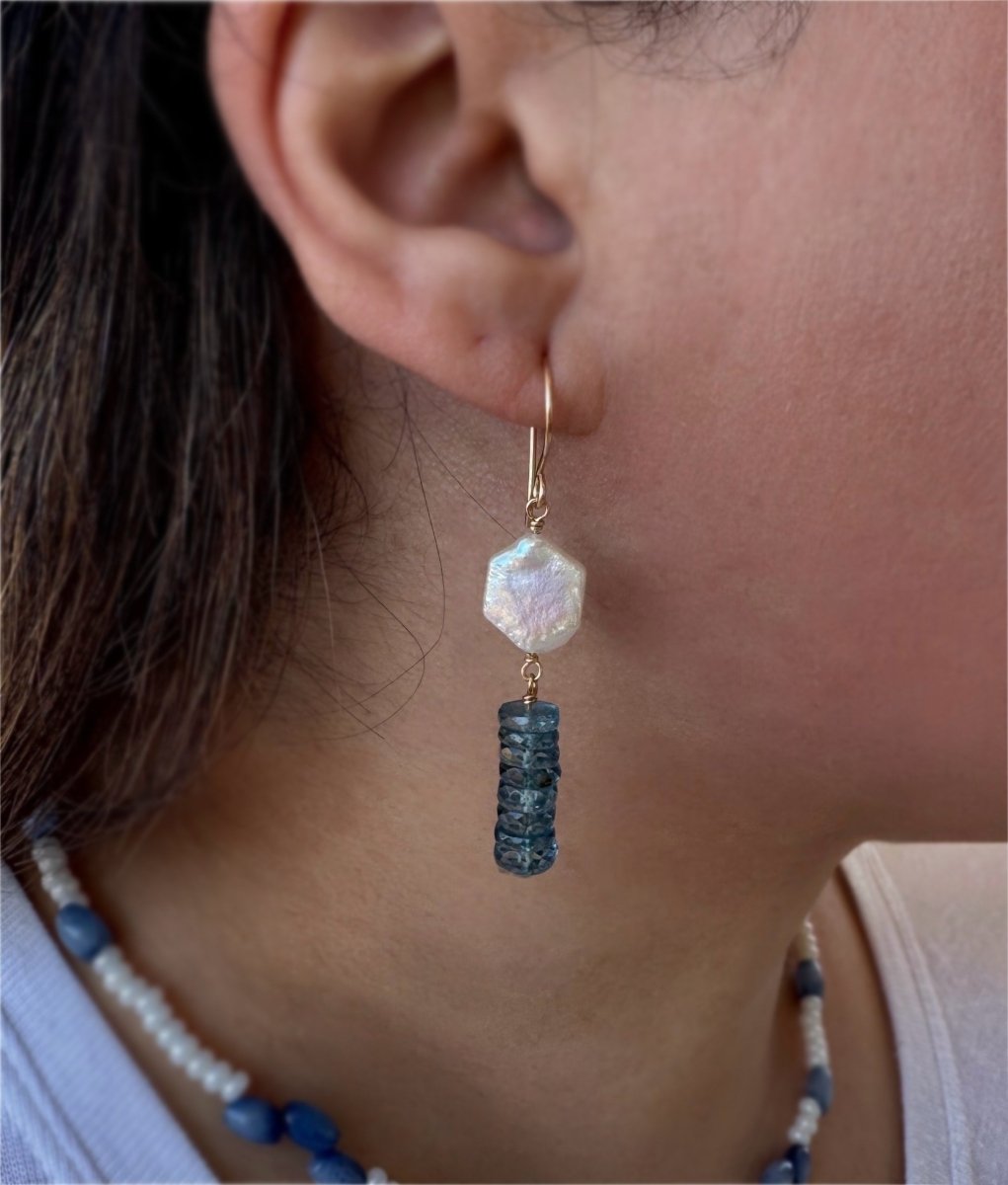 Pearl & Kyanite Dangle Earrings - Sky Island Jewelry