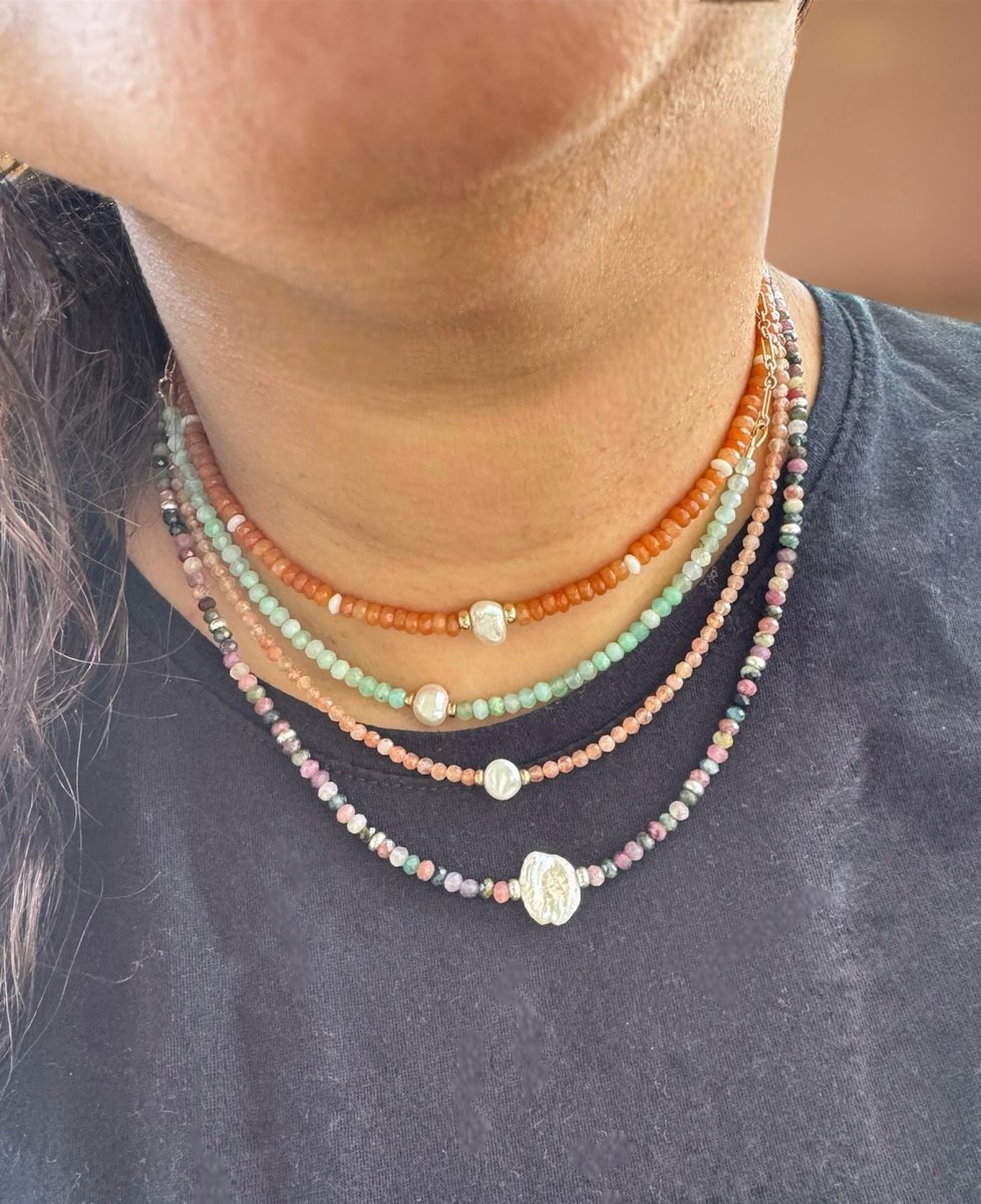 Pearl & Tourmaline Beaded Necklace - Sky Island Jewelry