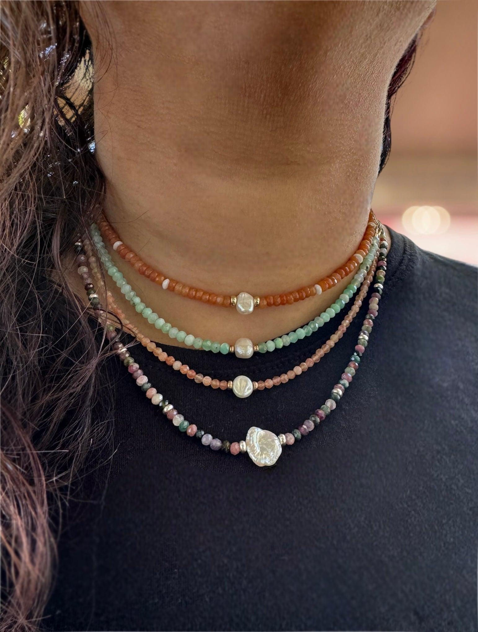 Gemstone beaded layered necklace look