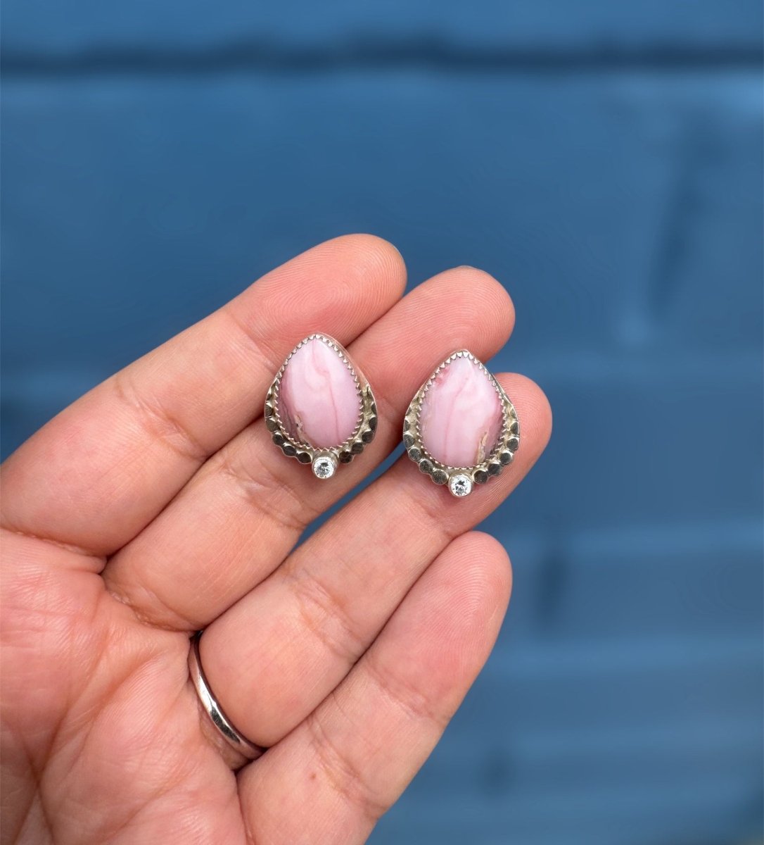 Pink Opal & Cubic Zirconia Stud Earrings - Sky Island Jewelry